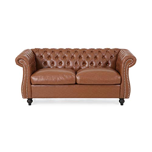 Christopher Knight Home Stephanie Traditional Chesterfield 2 Piece Living Room Set, Cognac Brown, Dark Brown