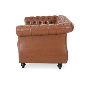 Christopher Knight Home Stephanie Traditional Chesterfield 2 Piece Living Room Set, Cognac Brown, Dark Brown