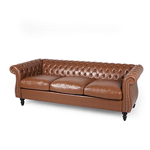 Christopher Knight Home Stephanie Traditional Chesterfield 2 Piece Living Room Set, Cognac Brown, Dark Brown