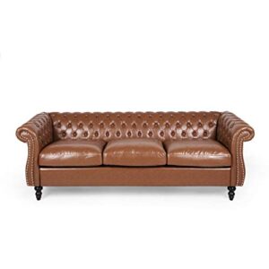 Christopher Knight Home Stephanie Traditional Chesterfield 2 Piece Living Room Set, Cognac Brown, Dark Brown