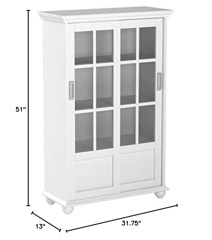 Ameriwood Home Aaron Lane Bookcase with Sliding Glass Doors, White