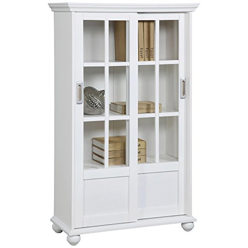 Ameriwood Home Aaron Lane Bookcase with Sliding Glass Doors, White