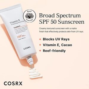 COSRX Vitamin E SPF 50+ Daily Lightweight Sunscreen, Reef Safe, No Whitecast, Matte Finish, OTC Vitalizing Sunscreen, Strong Protection Against UVA and UVB Rays, 1.69 fl.oz / 50ml, Korean Skincare