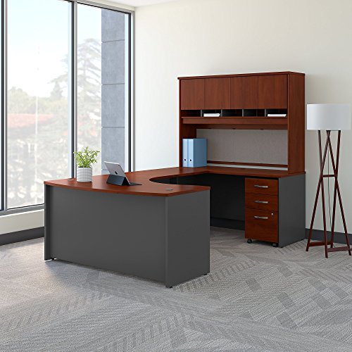 Bush Business Furniture Series C 60W Right Handed Bow Front U Shaped Desk with Hutch and Storage in Hansen Cherry