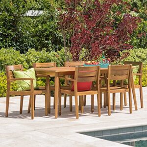 christopher knight home stanyan 7 piece outdoor acacia wood dining set | perfect for patio | with teak finish