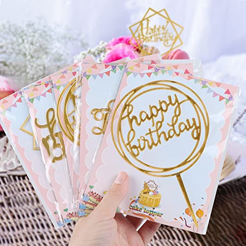 10-Pack Happy Birthday Cake Toppers,Gold Cake Toppers Acrylic Birthday Cake Supplies,4inchx6inch (Gold)