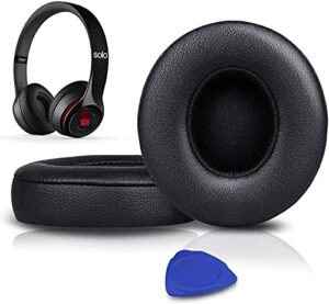 solowit earpads cushions replacement for beats solo 2 & solo 3 wireless on-ear headphones, ear pads with soft protein leather, added thickness – (black)