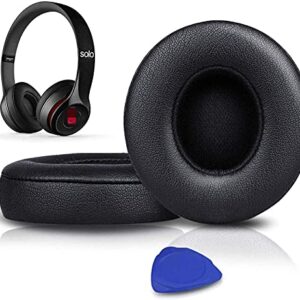 SoloWIT Earpads Cushions Replacement for Beats Solo 2 & Solo 3 Wireless On-Ear Headphones, Ear Pads with Soft Protein Leather, Added Thickness - (Black)