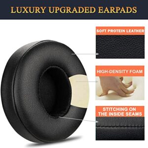 SoloWIT Earpads Cushions Replacement for Beats Solo 2 & Solo 3 Wireless On-Ear Headphones, Ear Pads with Soft Protein Leather, Added Thickness - (Black)