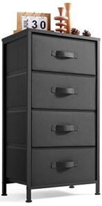 linsy home dresser for bedroom, black dresser with 4 drawers, chest of drawers with wood top and steel frame, storage drawers for closet, living room, hallway, entryway