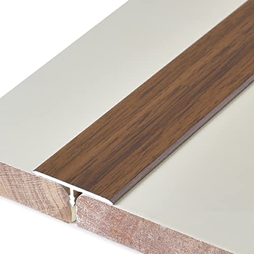 Doorway Uneven Floor Transition Strip, Floor Edge Protective Strip Gap Transition Rail Tile Trim, Brown Wood Effect T-Molding Threshold Carpet Cover, Aluminum, 35"/39"/43"/47"/51"/55"/59" Long ( Color