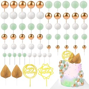 46 pcs mini ball cake topper cupcake insert acrylic cake topper decorations for anniversary graduation birthday party baby shower (gold,green,white)