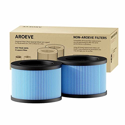 AROEVE MK01 & MK06 Air Filter Replacement 4-in-1 High-Efficiency H13 HEPA Air Filter for Smoke Pollen Dander Hair Smell Suitable- Standard Version(2 Pack)