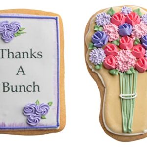 Gourmet Floral Thank you Cookie Gift Basket | 2 Large 2.5 x 4.5 in Vanilla Sugar Cookies Hand-Decorated Snack Variety Pack | Kosher Bakery Care Package For Women, Men Boys & Girls | Prime Delivery