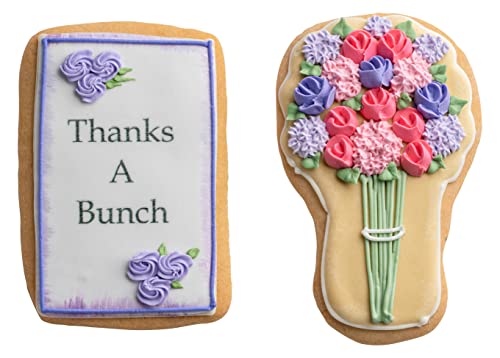 Gourmet Floral Thank you Cookie Gift Basket | 2 Large 2.5 x 4.5 in Vanilla Sugar Cookies Hand-Decorated Snack Variety Pack | Kosher Bakery Care Package For Women, Men Boys & Girls | Prime Delivery