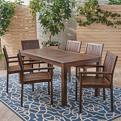 Christopher Knight Home Odin Outdoor 7-Piece Acacia Wood Dining Set, Dark Brown