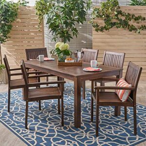 Christopher Knight Home Odin Outdoor 7-Piece Acacia Wood Dining Set, Dark Brown