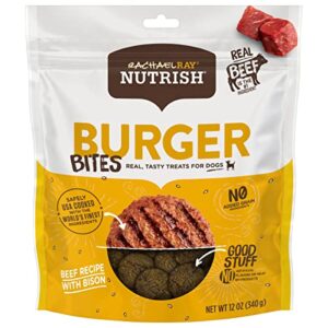 rachael ray nutrish burger bites real meat dog treats, beef burger with bison recipe, 12 ounces, grain free