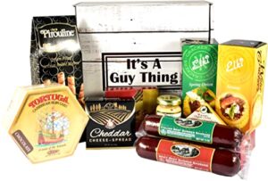 gift basket village it’s a guy thing, gift basket for guys with cheese, sausage, crackers and sweets, 8 piece set, original, 1 count