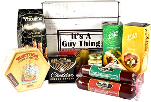 Gift Basket Village It's A Guy Thing, Gift Basket For Guys with Cheese, Sausage, Crackers and Sweets, 8 Piece Set, Original, 1 Count