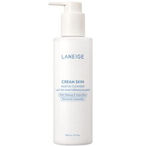 laneige cream skin milk oil cleanser: soothe, purify, and melt away spf & makeup, 6.7 fl. oz.