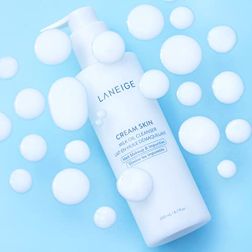 LANEIGE Cream Skin Milk Oil Cleanser: Soothe, Purify, and Melt Away SPF & Makeup, 6.7 fl. oz.