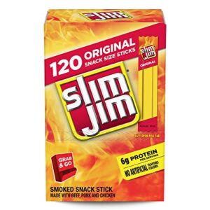 slim jim snack-sized smoked meat sticks, original flavor, keto friendly, 0.28 ounce, 120 count (pack of 1)