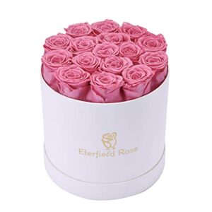 eterfield preserved roses that last a year eternal rose in a box real rose without fragrance gift for her (pink rose, round white box)