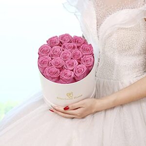 Eterfield Preserved Roses That Last a Year Eternal Rose in a Box Real Rose without Fragrance Gift for Her (Pink Rose, Round White Box)