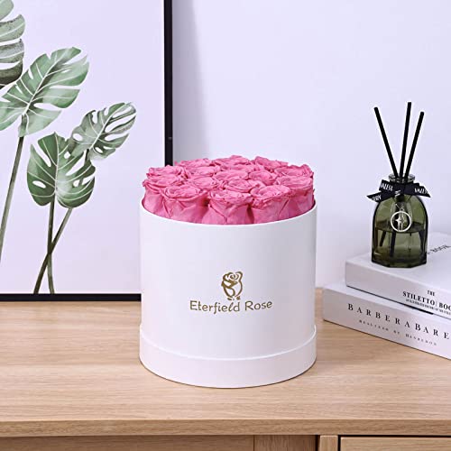 Eterfield Preserved Roses That Last a Year Eternal Rose in a Box Real Rose without Fragrance Gift for Her (Pink Rose, Round White Box)