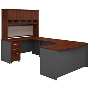 bush business furniture series c 60w left handed bow front u shaped desk with hutch and storage in hansen cherry