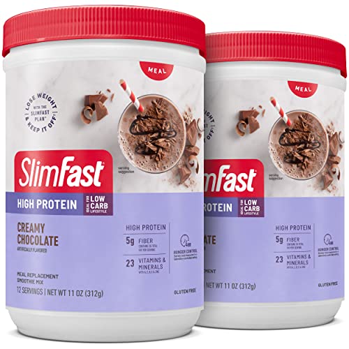 SlimFast Advanced Nutrition High Protein Meal Replacement Smoothie Mix, Creamy Chocolate, Weight Loss Powder, 20g of Protein, 12 Servings (Pack of 2) (Packaging May Vary)