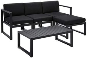 christopher knight home navan outdoor aluminum sofa set with water resistant cushions, 5-pcs set, dark grey / black