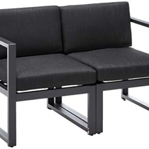 Christopher Knight Home Navan Outdoor Aluminum Sofa Set with Water Resistant Cushions, 5-Pcs Set, Dark Grey / Black