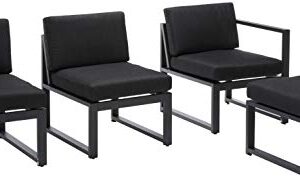 Christopher Knight Home Navan Outdoor Aluminum Sofa Set with Water Resistant Cushions, 5-Pcs Set, Dark Grey / Black