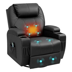 yeshomy swivel rocker recliner with massage and heating functions, sofa chair with remote control and two cup holders, suitable for living room, black