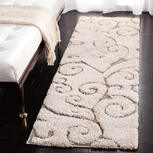 safavieh florida shag collection 2’3″ x 21′ cream/beige sg455 scrolling vine graceful swirl textured non-shedding living room bedroom dining room entryway plush 1.2-inch thick runner rug