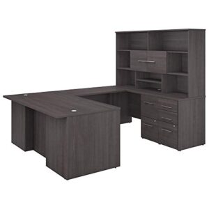 bush business furniture office 500 u shaped executive desk with drawers and hutch, 72w, storm gray