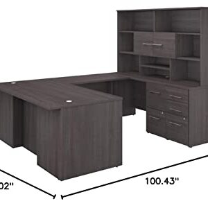 Bush Business Furniture Office 500 U Shaped Executive Desk with Drawers and Hutch, 72W, Storm Gray