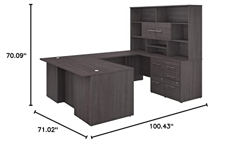 Bush Business Furniture Office 500 U Shaped Executive Desk with Drawers and Hutch, 72W, Storm Gray