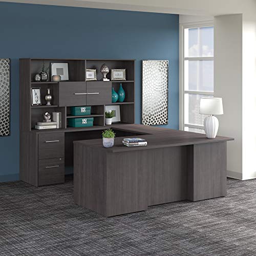 Bush Business Furniture Office 500 U Shaped Executive Desk with Drawers and Hutch, 72W, Storm Gray