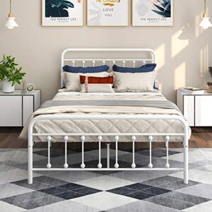 kefair full size bed frame 12 inch mattress foundation with headboard and footboard platform bed frame，no box spring needed, easy assembly(white)