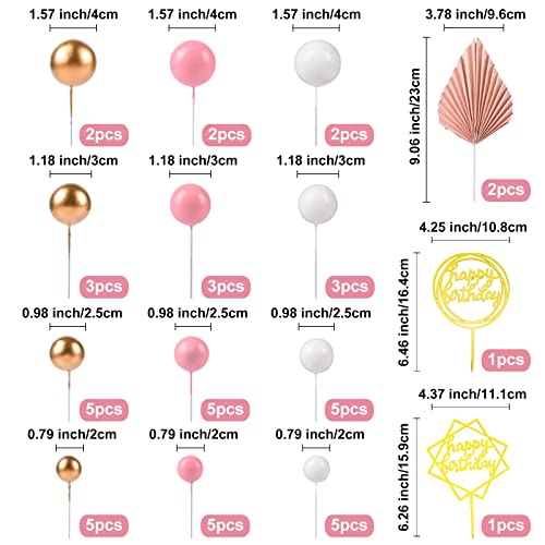 46 PCS Mini Ball Cake Topper Cupcake Insert Acrylic Cake Topper Decorations for Anniversary Graduation Birthday Party Baby Shower (Gold,Pink,White)