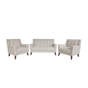 christopher knight home evelyn mid century modern fabric arm chair and loveseat set, beige, walnut