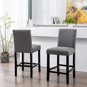 LSSPAID Bar Stools, Kitchen Island Wood Bar Chairs, Fabric Counter Height bar Stool, Fabric Upholstered Barstools, Grey, Set of 2