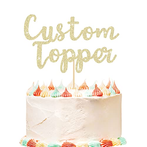 Personalized Cake Topper Birthday Cake Toppers 11 Colours Wedding Cake Topper with Any Text Age Glitter Double Sided Cake Decoration for Anniversary Baby Shower Graduation(Champagne Gold)