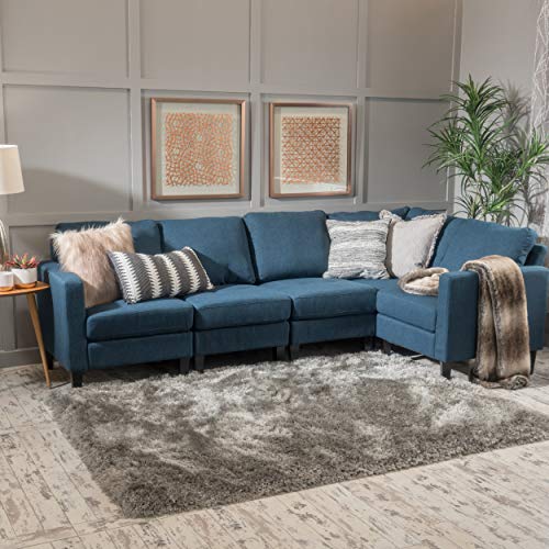 Christopher Knight Home Zahra Fabric Sectional Couch, 5-Pcs Set, Dark Blue