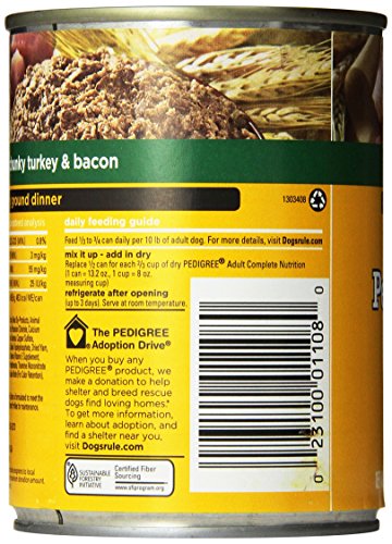 Pedigree Meaty Ground Dinner With Chunky Turkey And Bacon Canned Dog Food 13.2 Ounces (Pack Of 24)