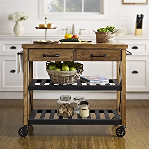 Crosley Furniture Roots Rack Industrial Rolling Kitchen Cart, Natural