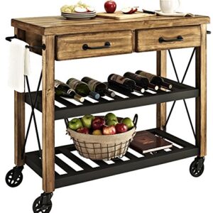 Crosley Furniture Roots Rack Industrial Rolling Kitchen Cart, Natural